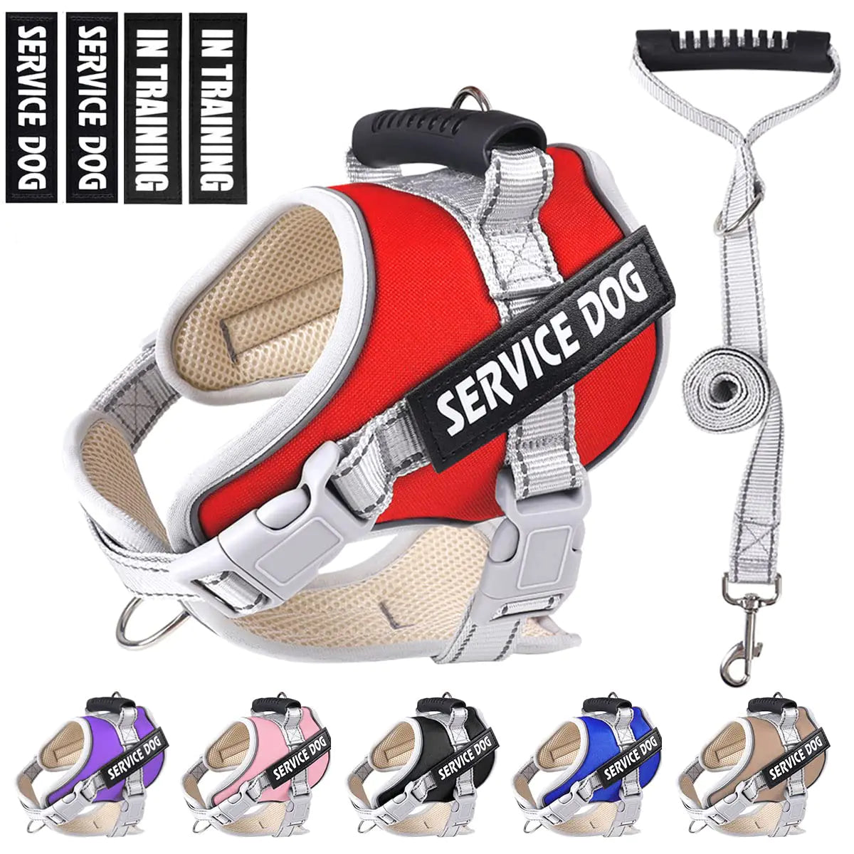 Dogmify Service Dog VestNo Pull in Training Service Dog Harness and 5FT Dog Leash Set Adjustable 3M Reflective Nylon Pet Dog Vest with HandleEasy Control for Small Medium Large Dogs(XLRed)