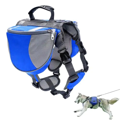 Dog Backpack Harness Travel Camping Dog Saddle Bag Dog Hiking Backpack with Reflective Strip Dog Hiking Stuff for Small Medium Large Dog(M)