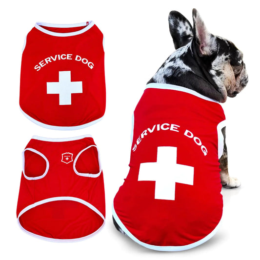 Fabulous Fido Service Dog Shirt - Breathable Cooling Fabric Tee for Dog & French Bulldogs - Comfortable and Lightweight Service Pet Apparel for Spring & Summer Seasons - Medium Service Dog Design